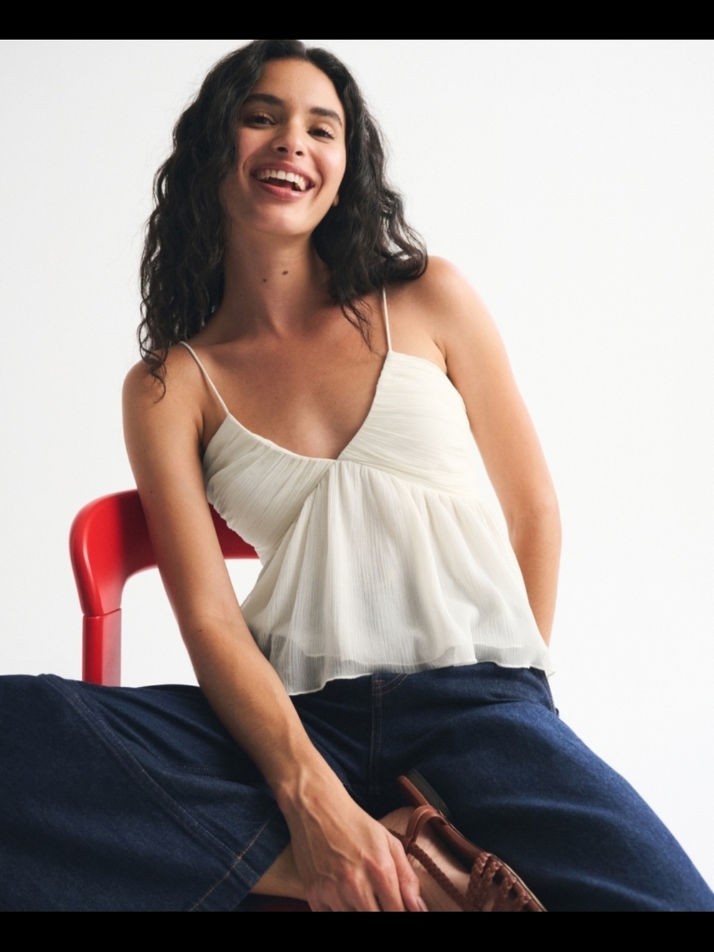 Women's Cream V-neck Ruched Cami